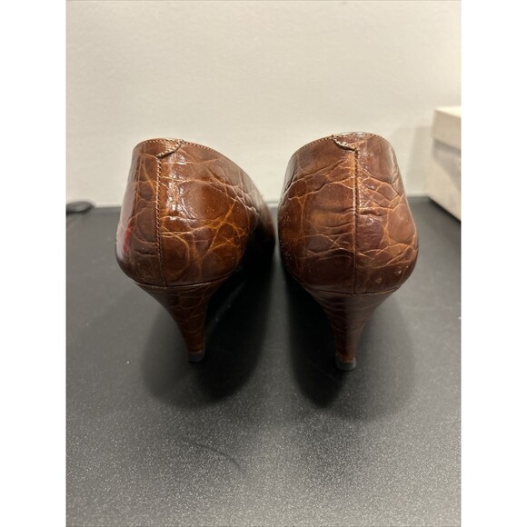 Vintage AMALFI Brown Leather Croco Textured MONICA Heels Womens 9AA Italy-B124 - Picture 5 of 11